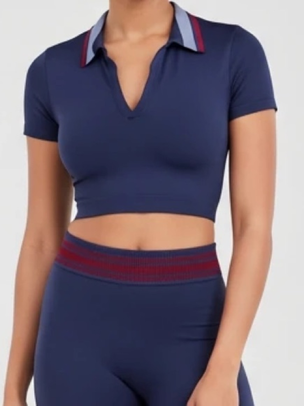 PINK Victoria’s Secret Navy Cropped Polo Top with Contrast Collar size XXL